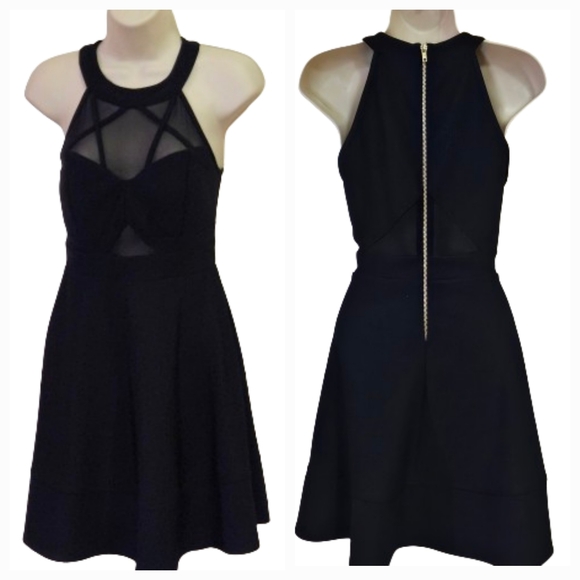 Emerald Sundae Black Sleeveless, Mesh Illusion A-Line Mini Dress,Large - Picture 13 of 16